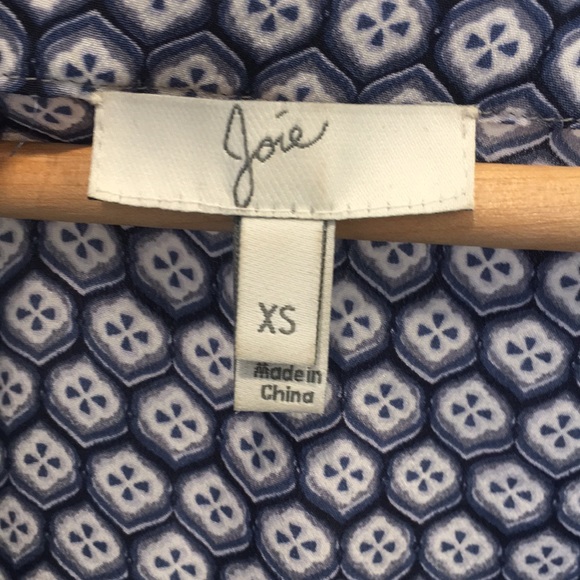 Joie Blue Patterned Silk Blouse - Picture 4 of 6